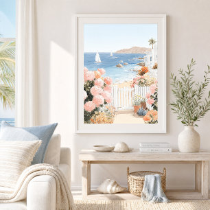 Küstenblick-Segelboot-Kunstprint Poster