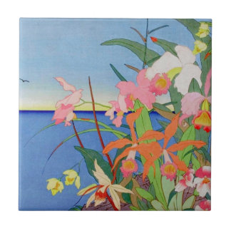 Küstenblumen Japanische Holzschnittkunst Ukiyo-E Fliese