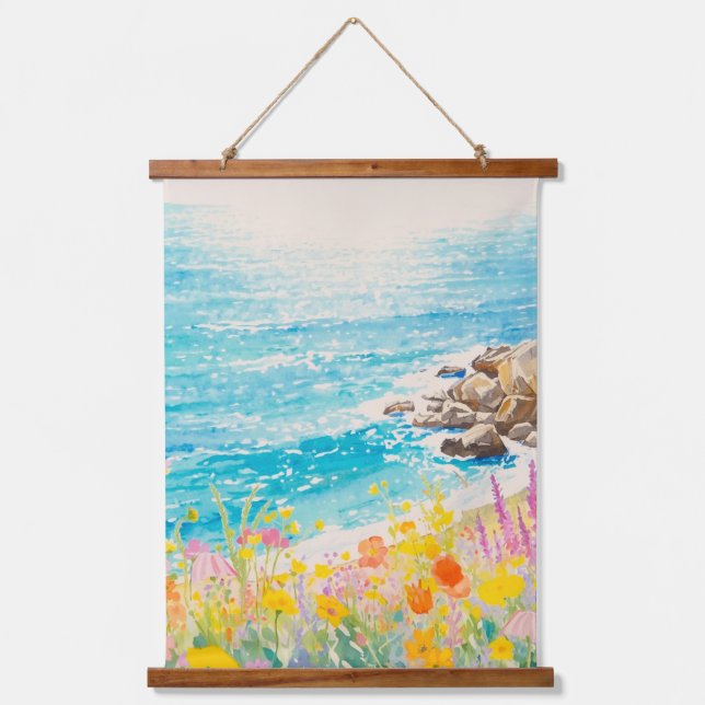 Küstenblumen Kunst Wandteppich Mit Holzrahmen (Vorderseite)