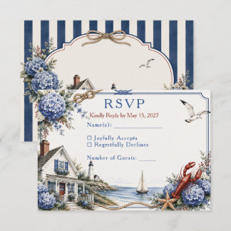Küstencape Cod Hortensien Cottage Hochzeit RSVP Karte