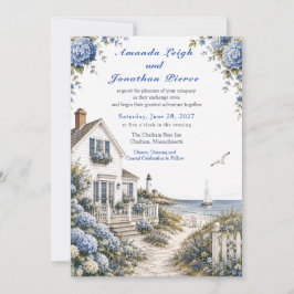 Küstencottage-Hochzeit auf Cape Cod mit Hortensien Einladung
