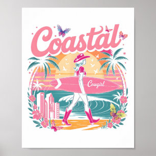 Küstencowgirl-Ästhetik Rosa Cowgirl-Surfing Surfen Poster
