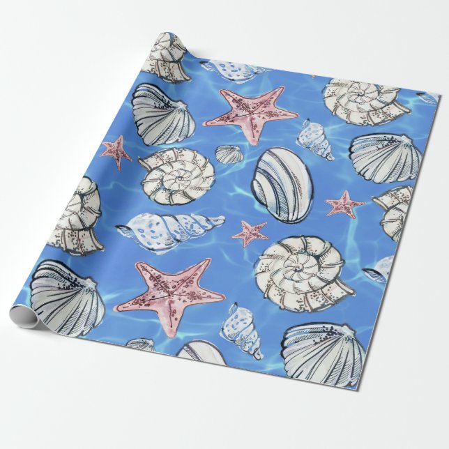 Küstendekoration Seashell Ocean Water Geschenkpapier (Ungerollt)