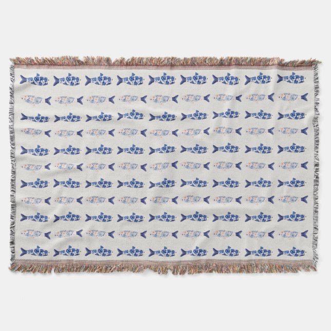 Küstendesign Duschvorhang mit Blauem Fischmuster Decke (Vorderseite)