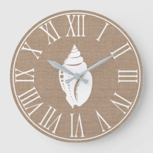 Küstenelegante Imitate Burlap & White Seashell Große Wanduhr