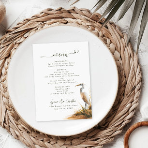 Küstenelegantes Boho-Reiher-Hochzeitsmenü Menükarte