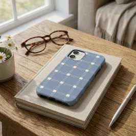 Küstenelegantes, staubblaues Gingham-Karo-Handyhül iPhone 16 Hülle