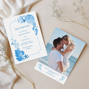 Küsteneleganz Meeresblau Muscheln & Seesterne Save The Date