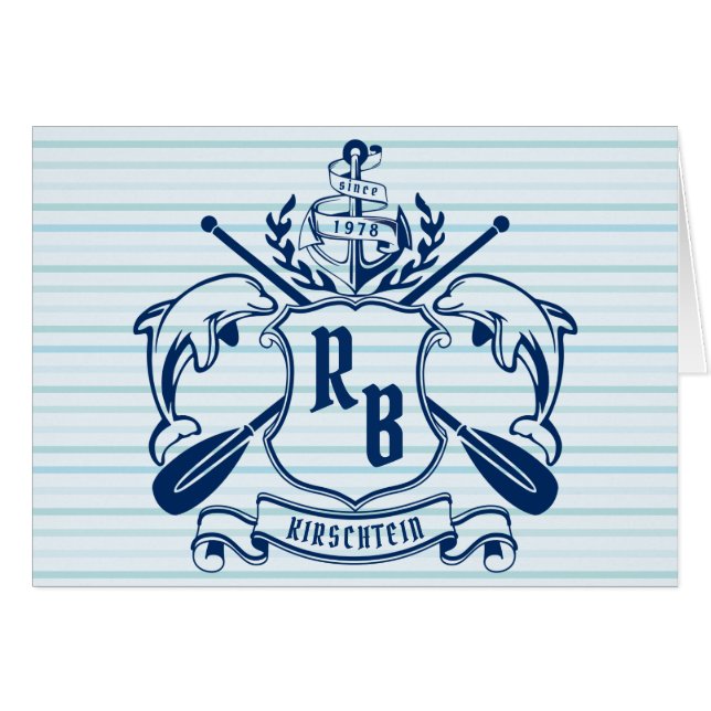 Küstenemblem-Delphin-Anker-Ruder-Schild nautisch (Vorderseite (Horizontal))