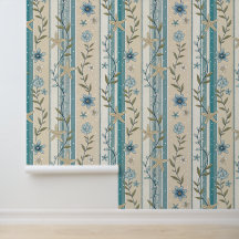 Küstenflorales Streifendesign in Aqua-Beige
