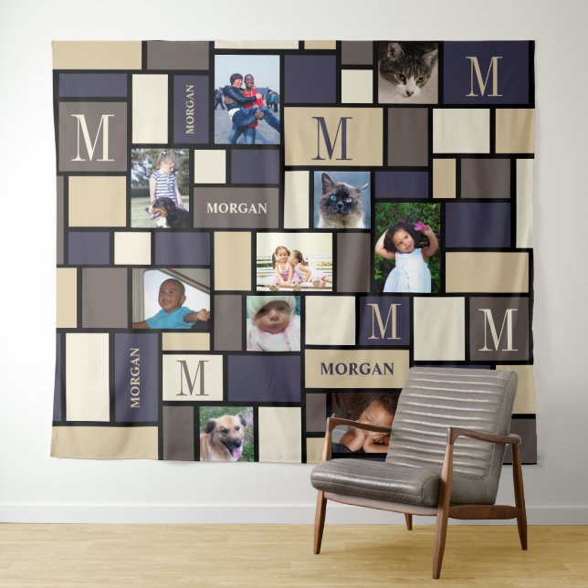 KüstenFoto Farbblockruhiges des Chic-Monogramm-10 Wandteppich (Beispiel (Horizontal))