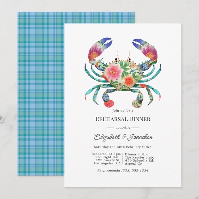 Küstengarten Floral Nautisches Probedinner Einladung (Vorne/Hinten)