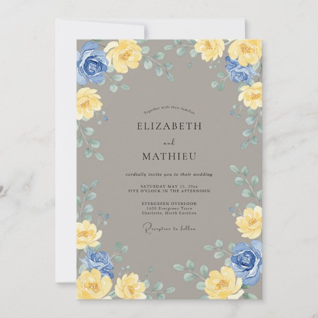 Küstengelbe Azure-Eukalyptus-Hochzeit Einladung (Vorderseite)