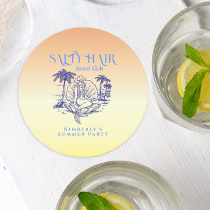 Küstengelbe Meerjungfrau-Cowgirl-Sommerparty Runder Pappuntersetzer