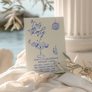 Küstengemacht Handgezeichnet Schmutzig Dreißig 30. Einladung