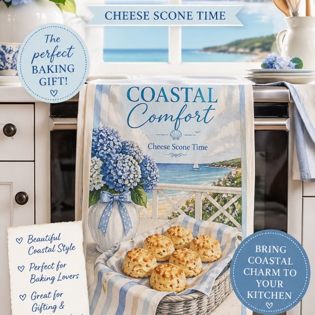Küstengeschirrhandtuch Backgeschenk Küchendekorati Geschirrtuch (Coastal Comfort tea towel for baking lovers. A beautiful Hamptons-style kitchen gift idea.)