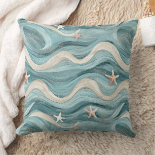 Küstengestaltete Blaue Welle Creme Sand Seestern Kissen