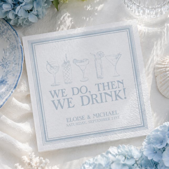 Küstengestaltete Cocktail-Hochzeitsempfangsbar Serviette (Coastal Blue Cocktail Wedding Reception Bar Napkins)