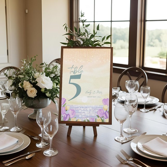 Küstengesteck Hochzeitsempfang Tischnummer (Coastal Floral Wedding Reception Table Number Card)