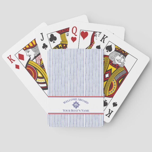 Küstengestreiftes Monogramm-Bootnamensdesign Spielkarten (Rückseite)