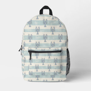 Küstengestreiftes Muster in Blau mit Hummer Bedruckter Rucksack