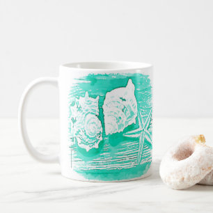 Küstengewässerfarbe aquamarine Muschelstäbchen Kaffeetasse