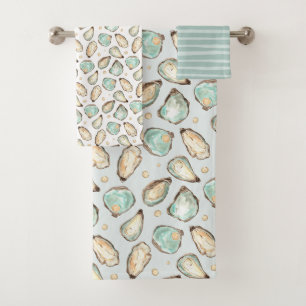 Küstengewässerfarbe Oyster & Perlmuster Badhandtuch Set