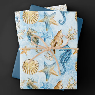 Küstenglanz Modernes Blau und Gold unter dem Mee Geschenkpapier Set