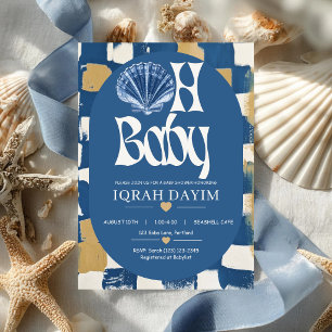 Küstengrün Blaue Muschel Oh Baby Baby Shower Einladung