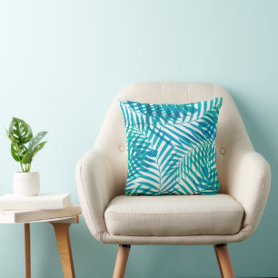 Küstengrün-blaue und weiße Palmwedel Kissen