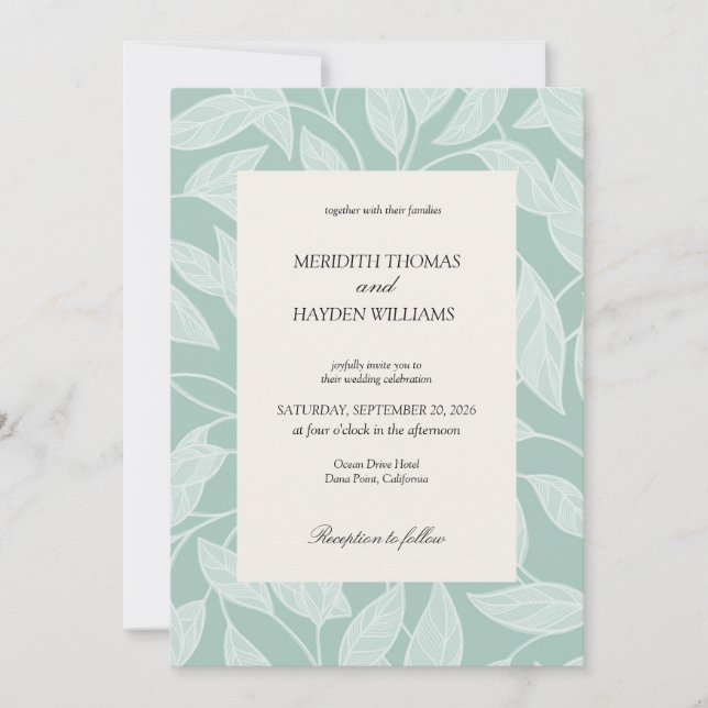 Küstengrün Boho Botanische Hochzeit Einladung (Vorderseite)