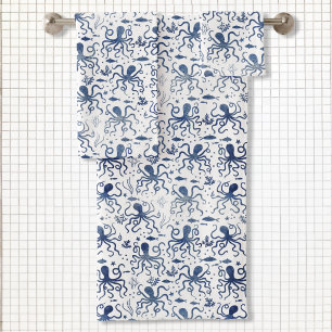 Küstengrün-Wasserfarbe Unterwasser-Oktopus-Muster Badhandtuch Set
