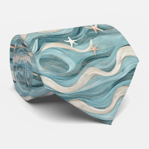 Küstengrün-Wellen-Cream-Sand-Seestern Krawatte