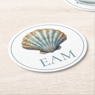 Küstengrüne Kammmuschel-Monogramm-Schale Runder Pappuntersetzer