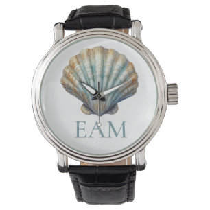 Küstengrüne Kammmuschel-Monogramm-Uhr Armbanduhr