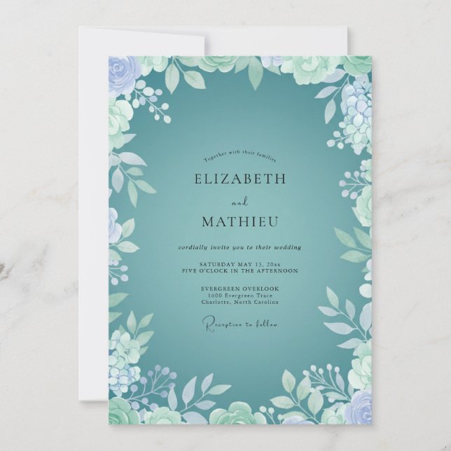 Küstengrüne Minzblatt-Hochzeit Einladung (Vorderseite)