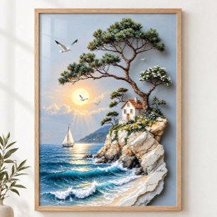 Küstenhaus auf Klippe Wandkunstposter Poster