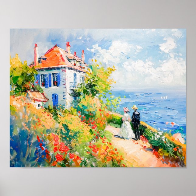 Küstenhaus mit Blume Impressionist Seascap Poster (Vorne)