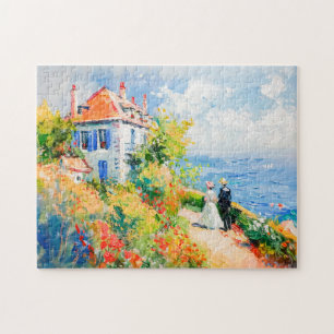 Küstenhaus mit Blumen Impressionistischer Seestück Puzzle