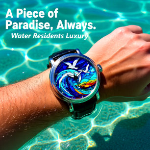 Küstenhimmel Bleiglas Meer Möwe Ozean Armbanduhr