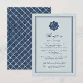 Küstenhochzeit Dusty Blue Monogramm Empfang Begleitkarte