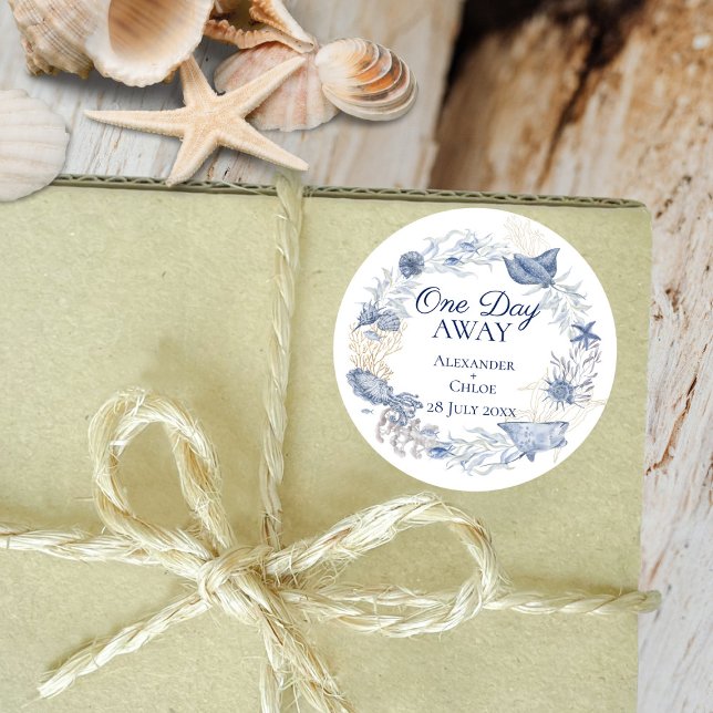 Küstenhochzeit Geschenk Blau Gold Aufkleber (Coastal Wedding Favor Blue Gold Sticker)