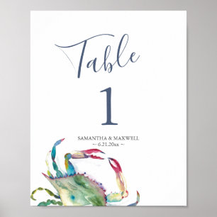 Küstenhochzeit-Tischnummer Poster