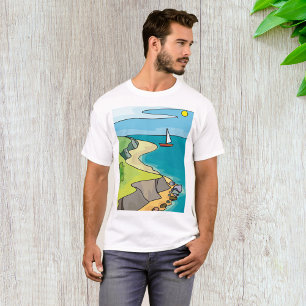 Küstenklippenstrand-Segelboot T-Shirt