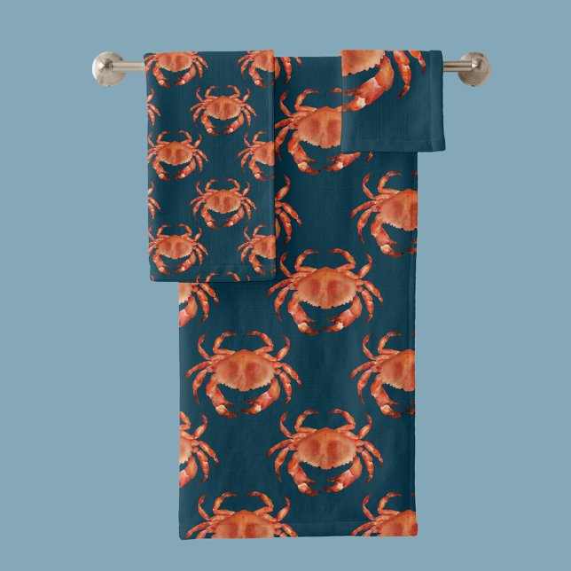 Küstenkrabben-Muster Badhandtuch Set (Brown crab coastal crustacean bath towel set)