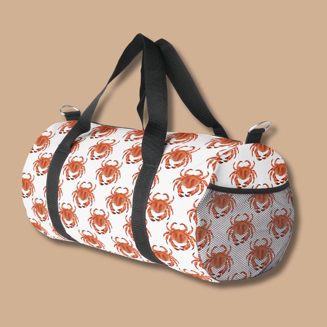 Küstenkrabbenmuster Duffle Bag (Brown Crab pattern dufffel bag with white background)