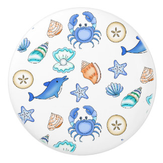 Küstenkrebse, Delphin und Muscheln Keramikknauf