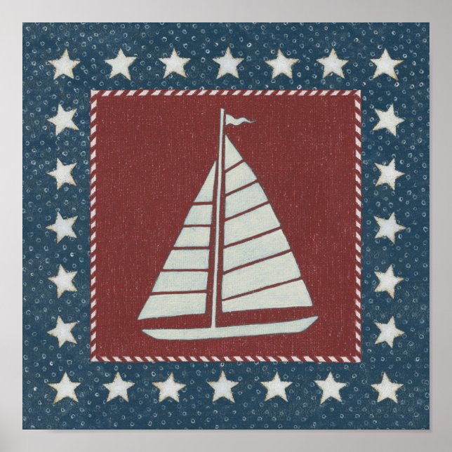 Küstenkunst | Segelboot auf Rot Poster (Vorne)