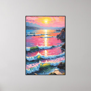 Küstenlandschaft bei Sonnenuntergang mit Wellen A Leinwanddruck