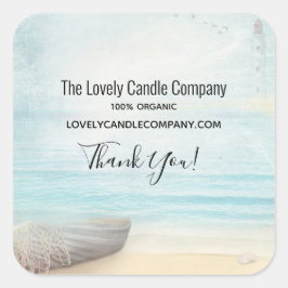 Küstenlandschaft mit einem Fischerboot-Business Quadratischer Aufkleber